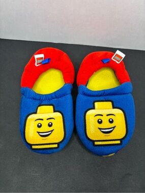 Lego Blue and Red Slippers with Yellow Minifigure Faces size 7-8
